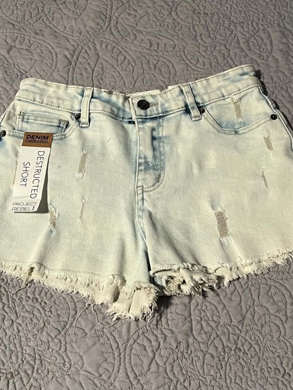 Project Rebel Light Wash Destructed Shorts